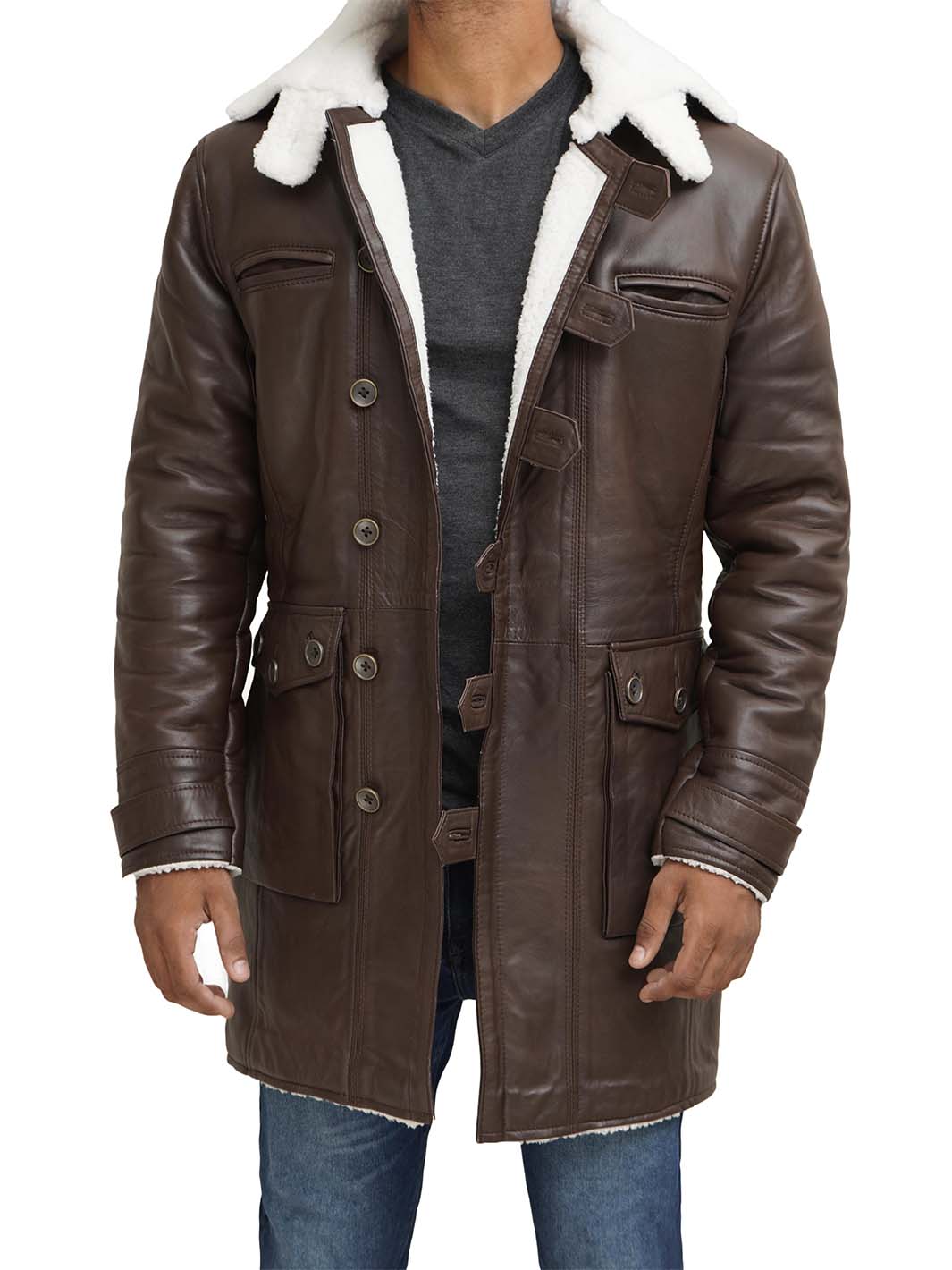 Mens Brown Shearling Coat Mens | Real Leather Coat | Decrum
