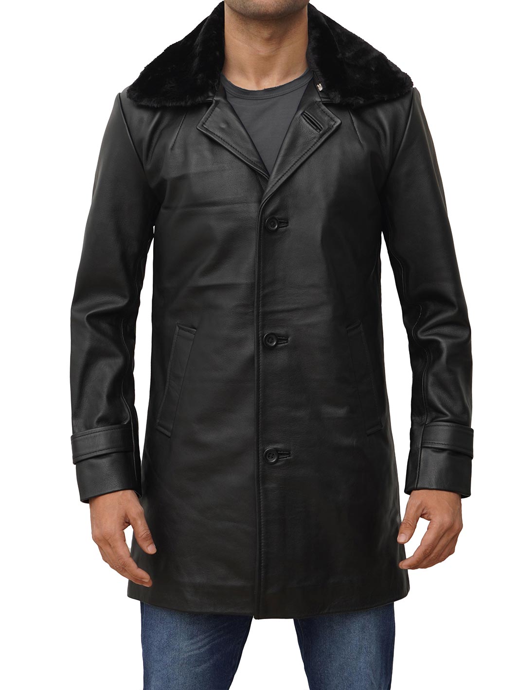 Mens Delta Black Shearling Leather Coat | Real Leather | Decrum