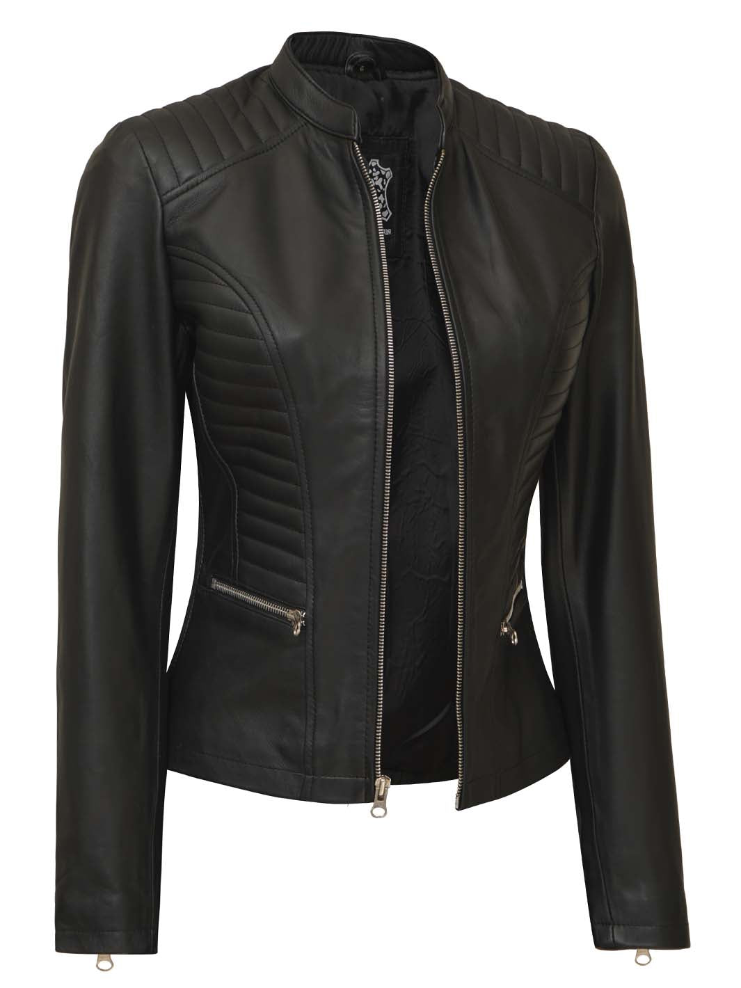Slim Fit Black Biker Leather Jacket Women | Decrum