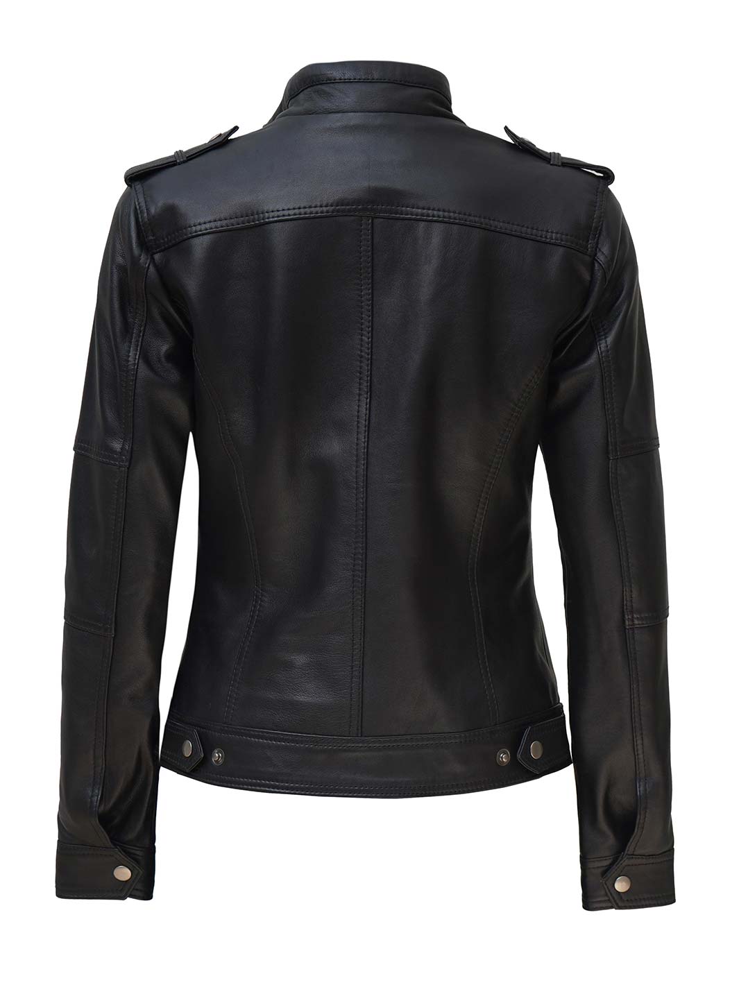 Black Leather Cafe Racer Jacket for Women In Canada