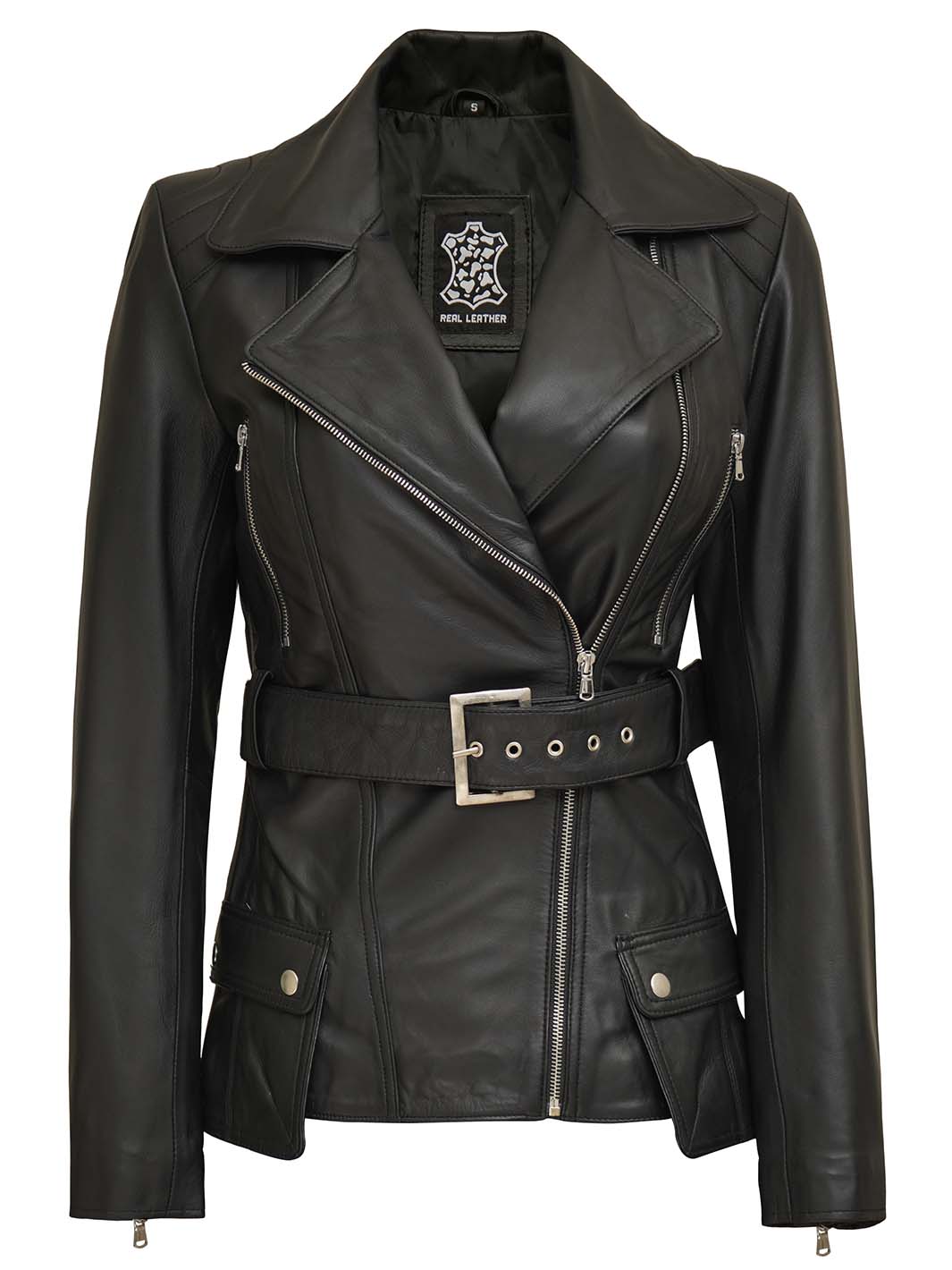 Asti Women Black Quilted Asymmetrical Leather Jacket