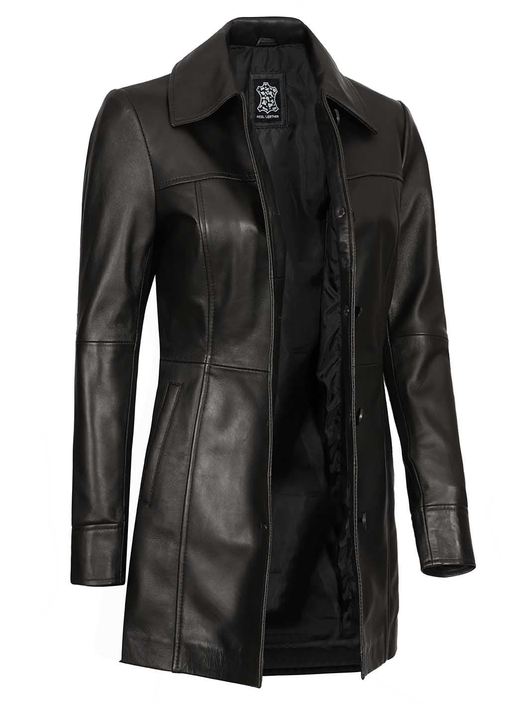 Kandis Women Black Leather Coat – Decrum