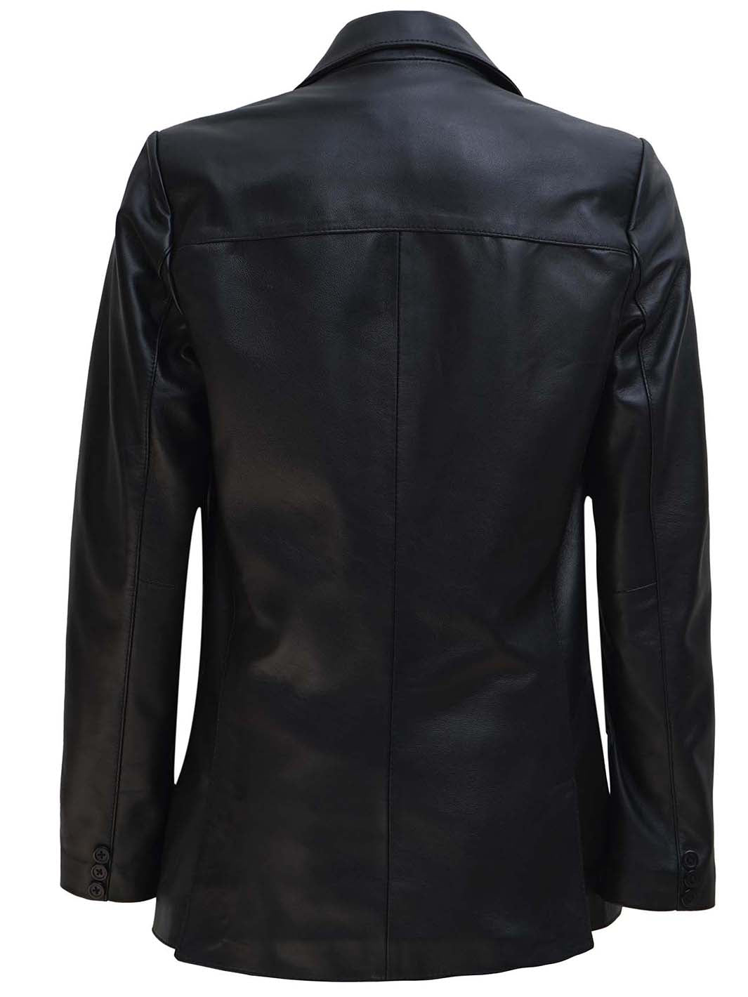 Two Button Black Leather Blazer For Women Real Leather Decrum 