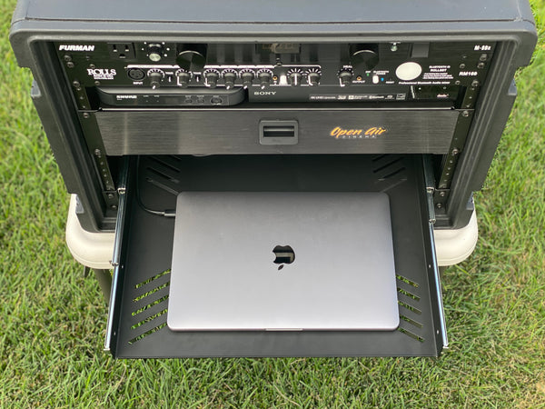Open Air Cinema Pro Console with a laptop shelf