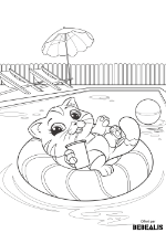Chat dans la piscine se baigne avec une bouée - Bébéalis - Coloriage pour enfant