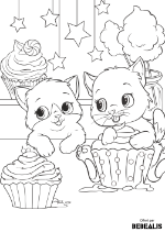 Chatons avec cupcakes - Bébéalis - Coloriage pour enfant