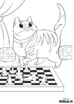 Chat qui marche près d'un jeu d'échec - Bébéalis - Coloriage pour enfant