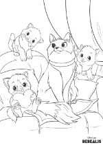 Famille de chats avec chatte et chatons sur un canapé - Bébéalis - Coloriage pour enfant