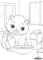 Chat assis avec un bol de lait - Bébéalis - Coloriage pour enfant