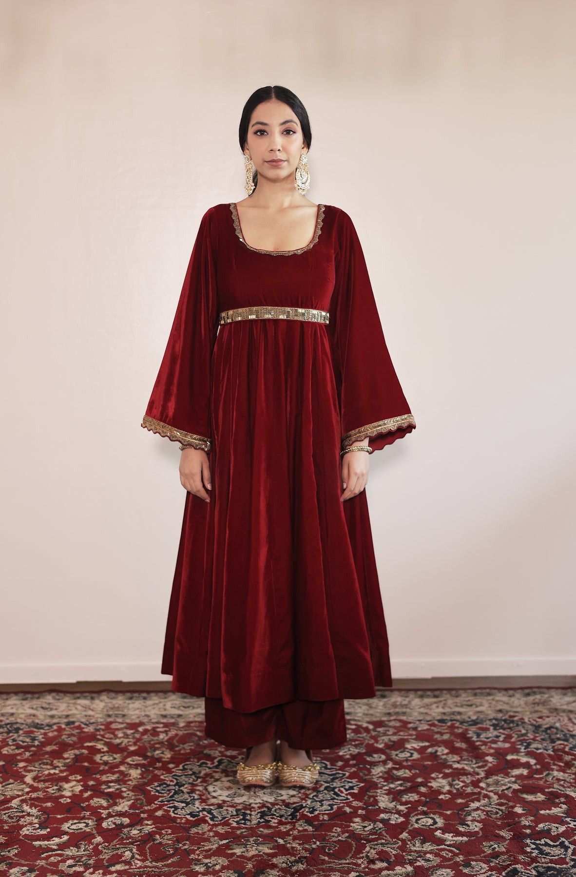 Swati Vatssa In Zoya Red Velvet A-Line Suit Set – Shrutkirti