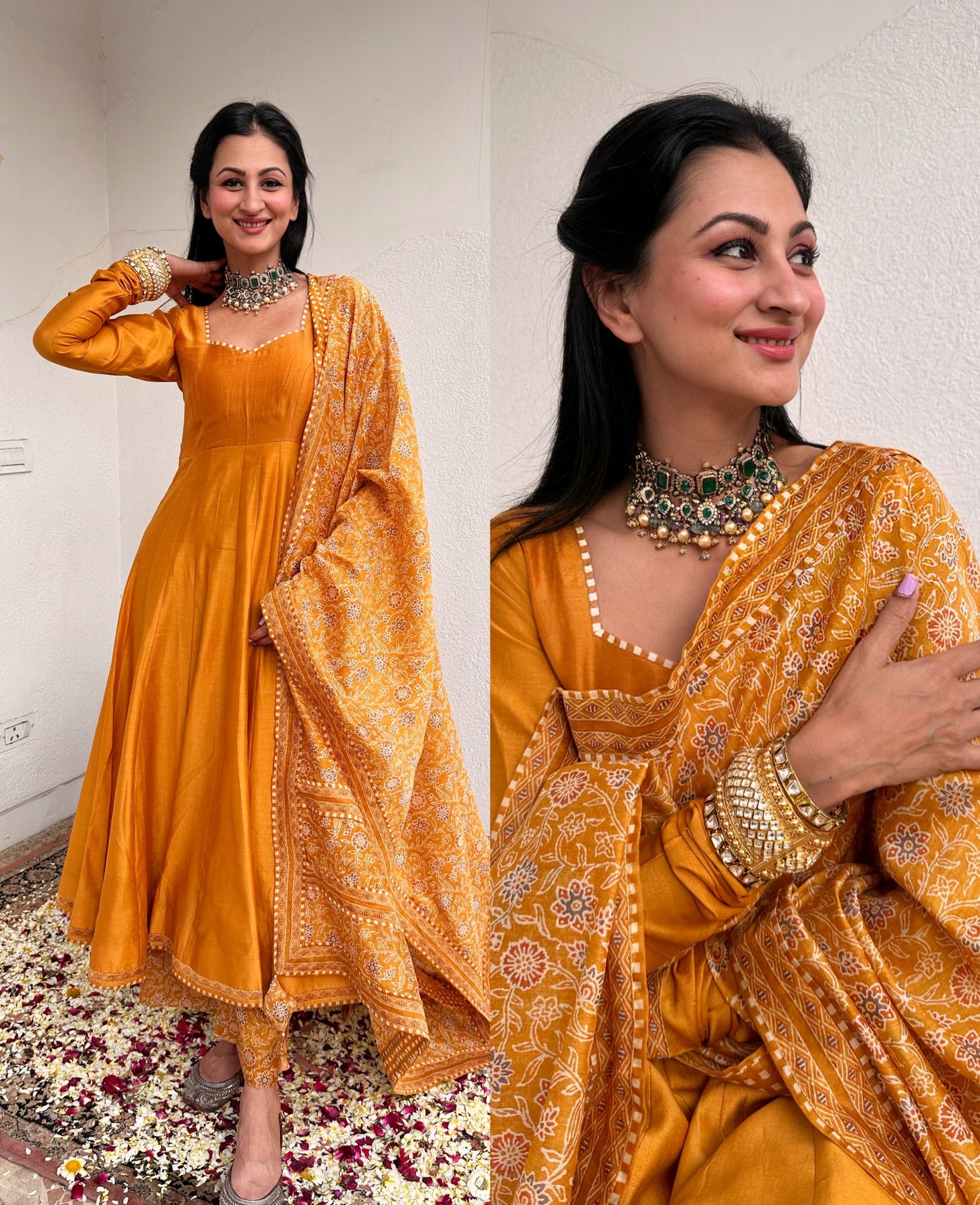 Deviya Singh Choudhary in Amaara Mustard Solid Anarkali Set