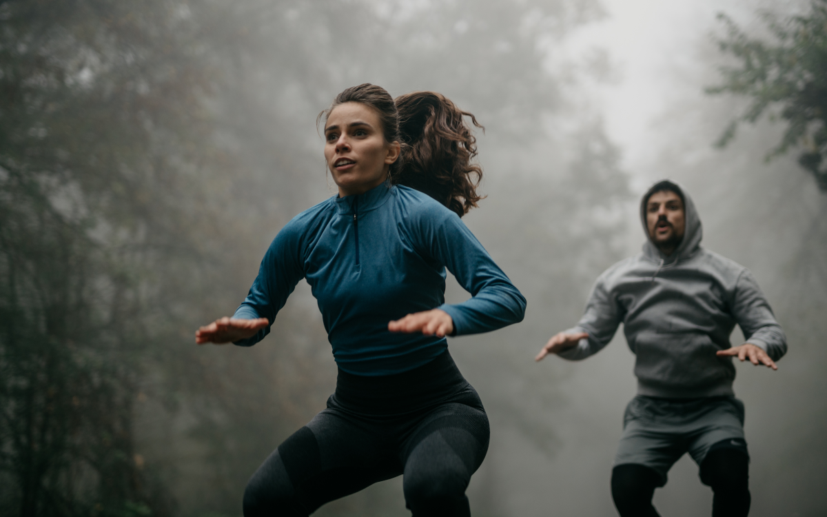 two people jumping