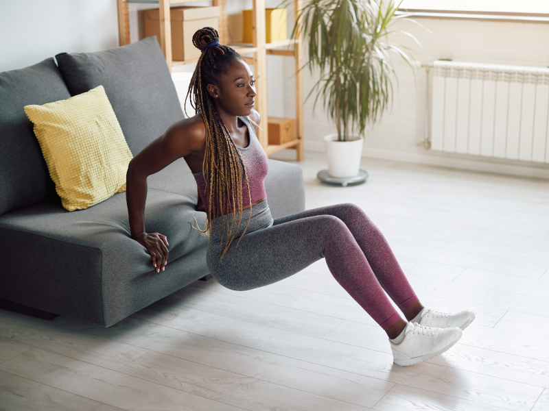 Woman doing tricep dips