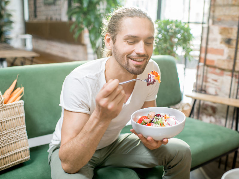 Man eating mindfully