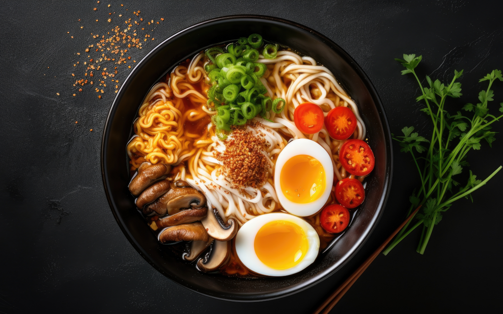 Ramen egg and noodle soup