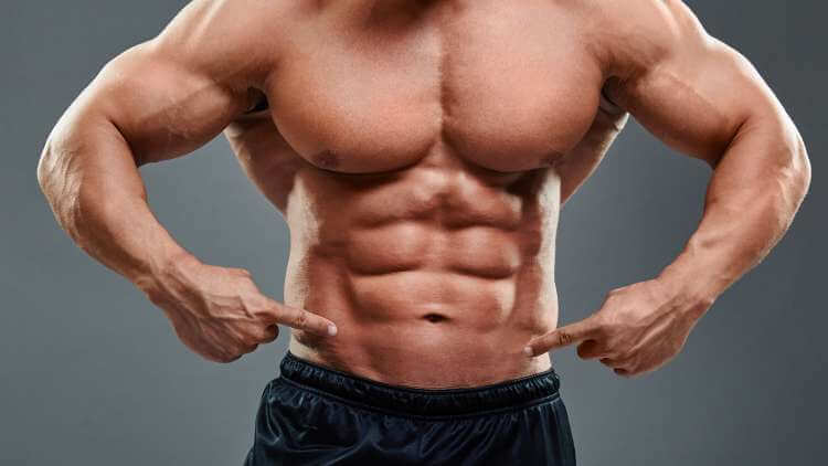 bodybuilder shows off abs