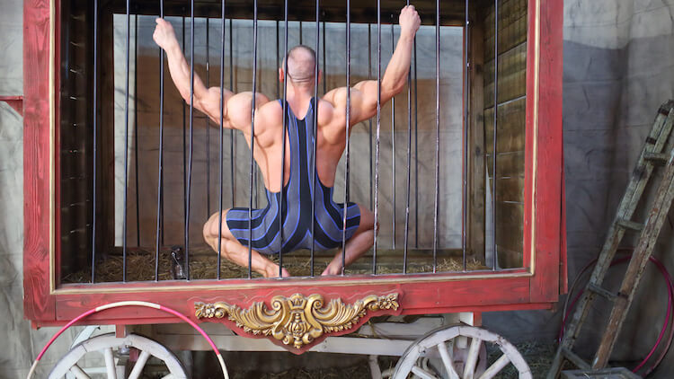 bodybuilder in performance cage