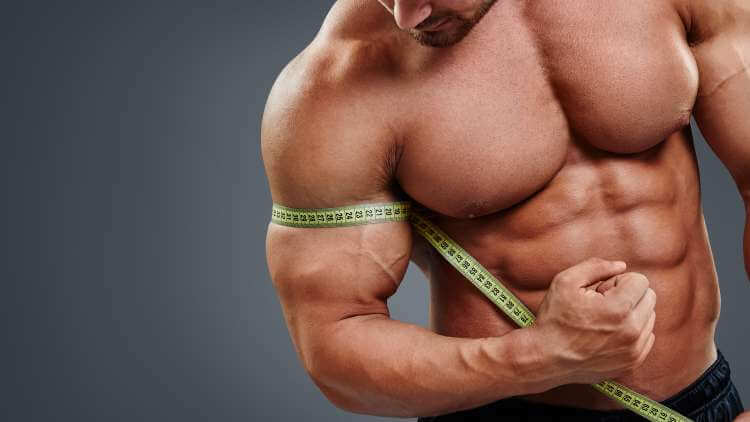 muscular man measures biceps