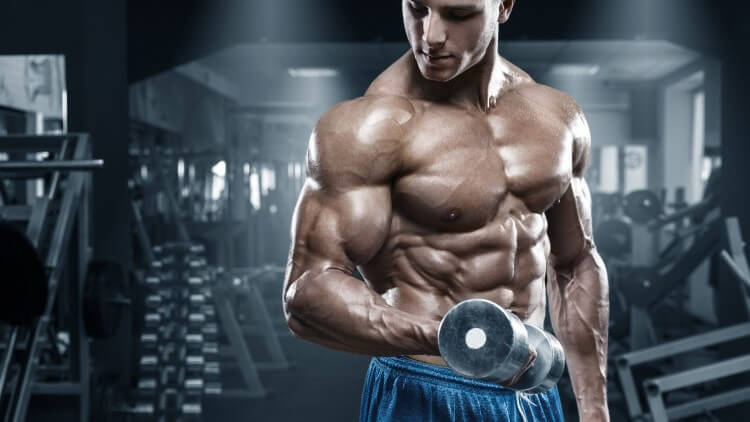 Muscular young man in dark gym