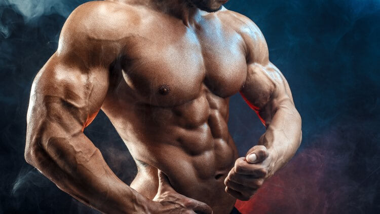 Bodybuilder with great abs flexing