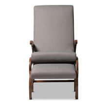 Load image into Gallery viewer, Baxton Studio Kaira Modern And Contemporary 2-Piece Gray Fabric Upholstered And Walnut-Finished Wood Rocking Chair And Ottoman Set