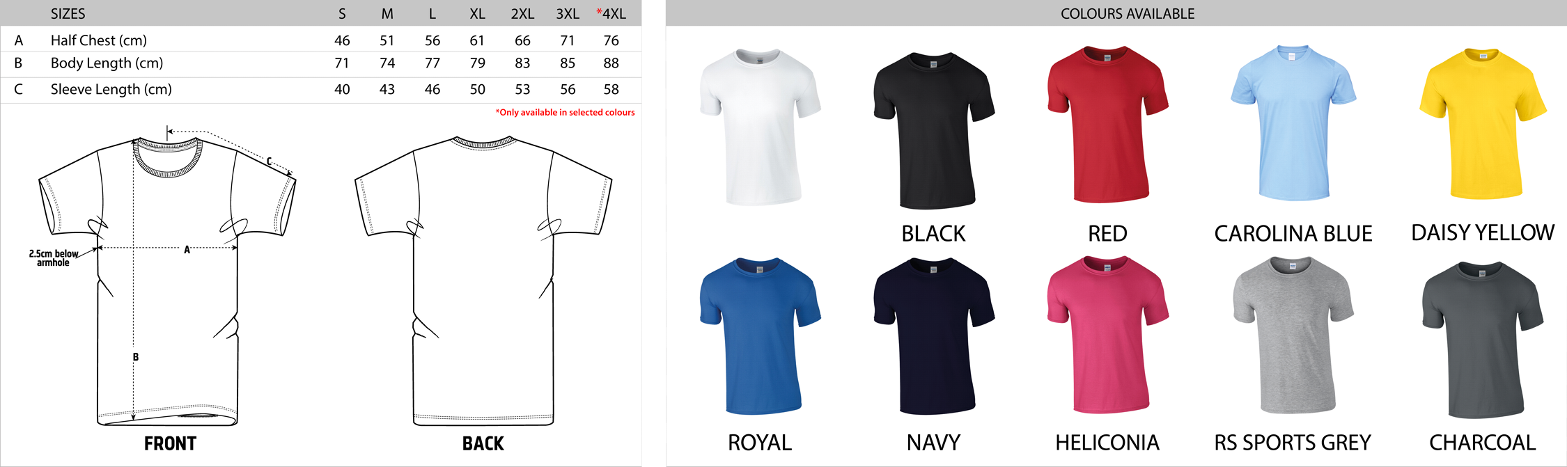 COLOUR AND SIZE CHART