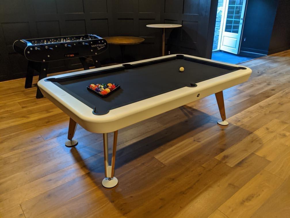 RS Barcelona Pool Table with Rene Pierre Match Foosball Table in Black