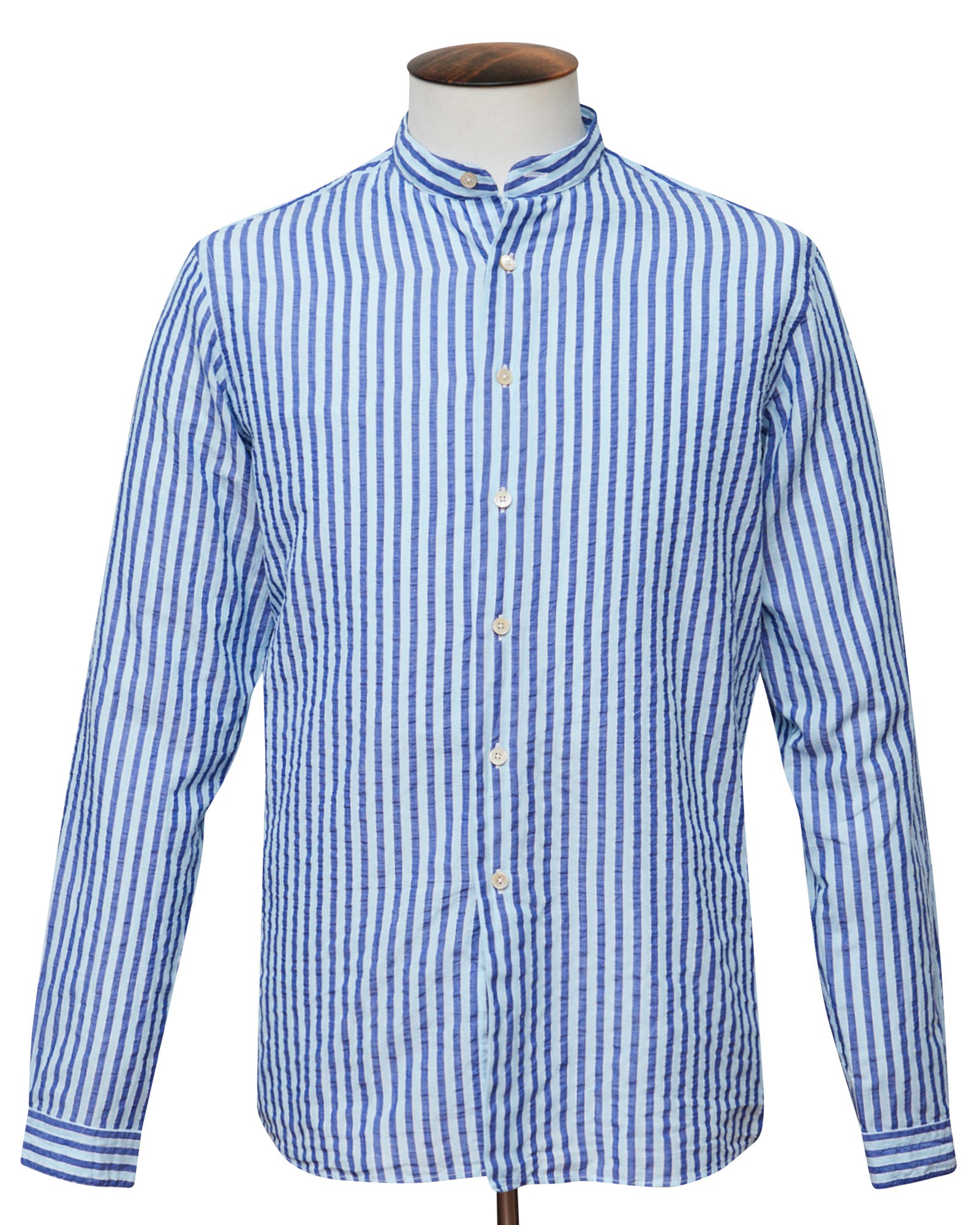 Navy & Sky Striped Mandarin Collar Shirt