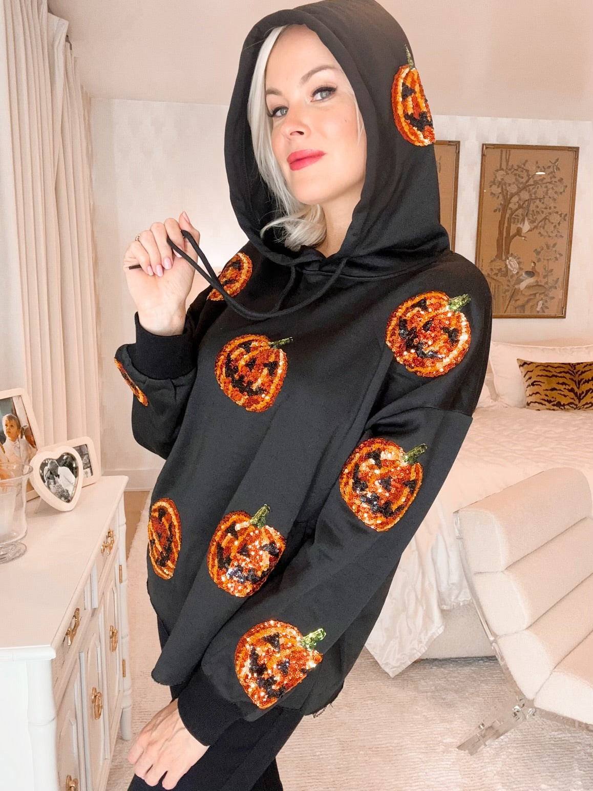 Image of Sequin Pumpkin Patches Allover Hoodie