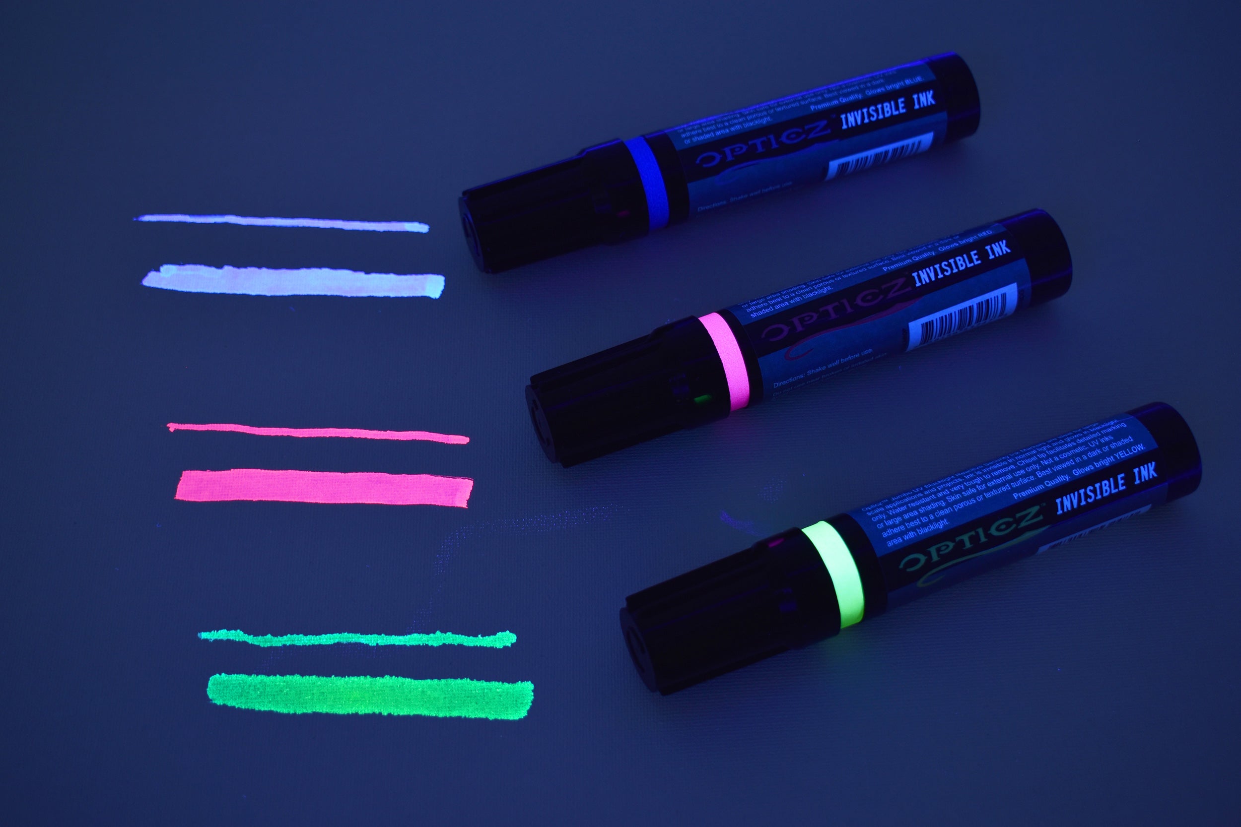 DirectGlow 3ct Invisible Blacklight Ink Marker Pen Blue Red Yellow with UV  Light
