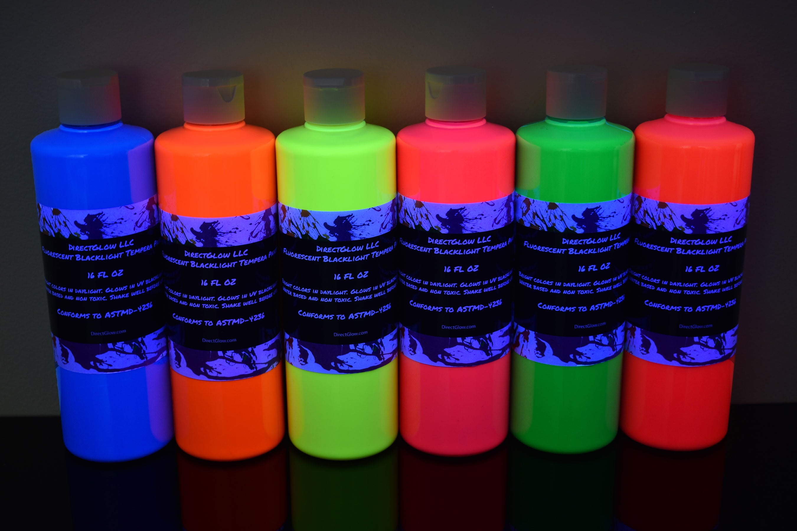 Blacklight Reactive Fluorescent Acrylic Paints 6 Pack 3/4 Ounce Jars –  DirectGlow LLC