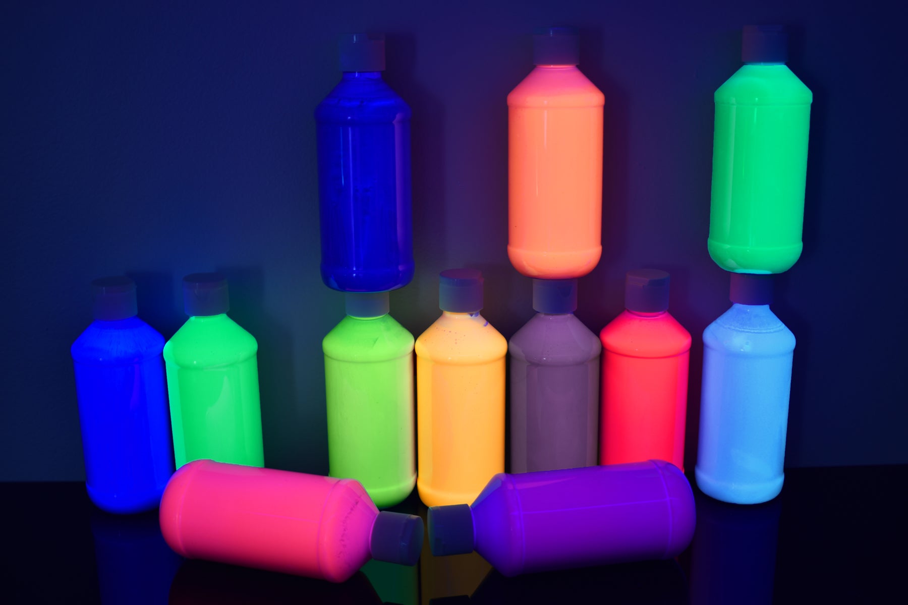 DirectGlow UV Blacklight Reactive Fluorescent Tempera Party Paint (6 Color  Assortment, 2 Ounce Bottles)