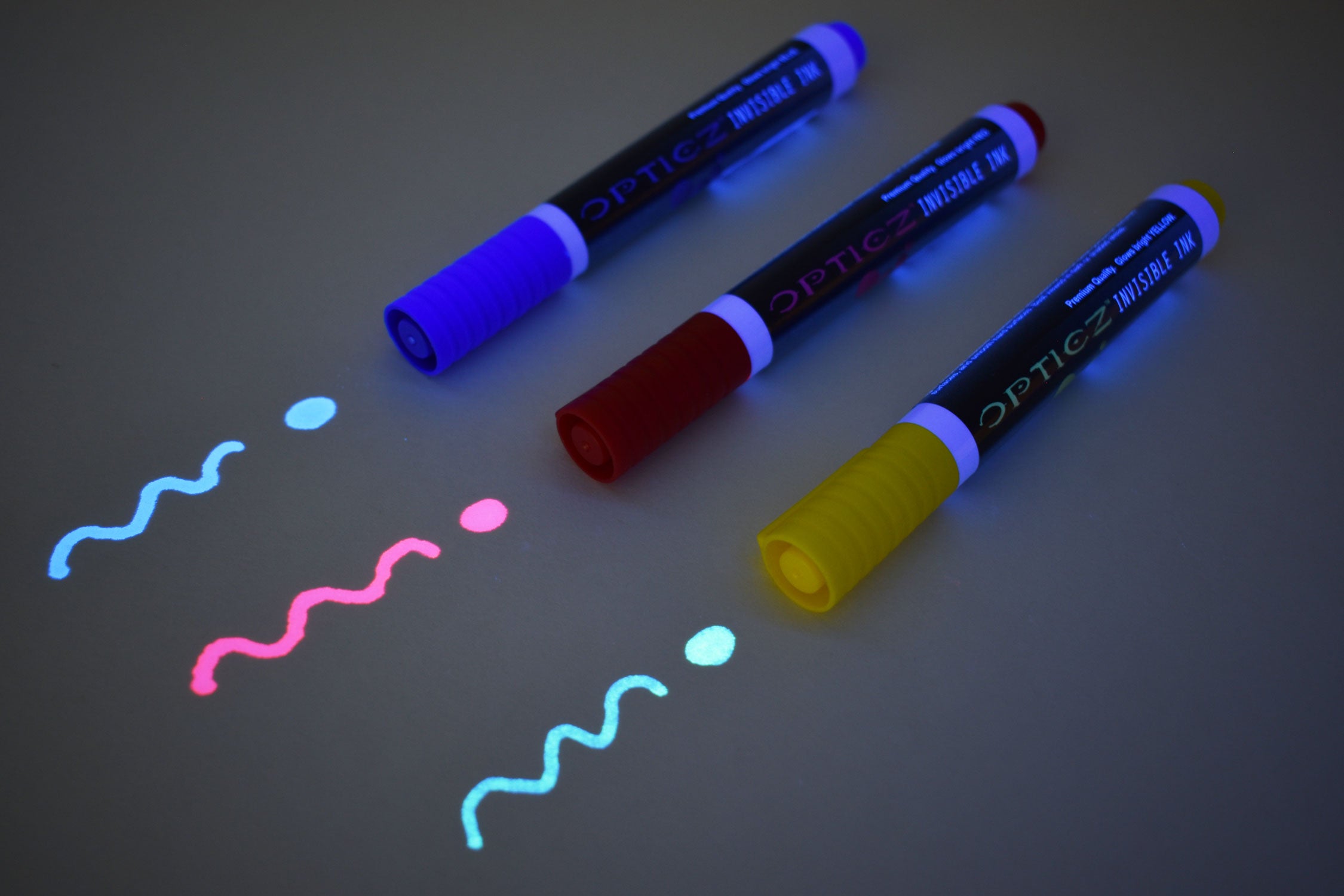 Blacklight Reactive Invisible UV Ink Marker Pen Large 3 Section Blue Red Yellow