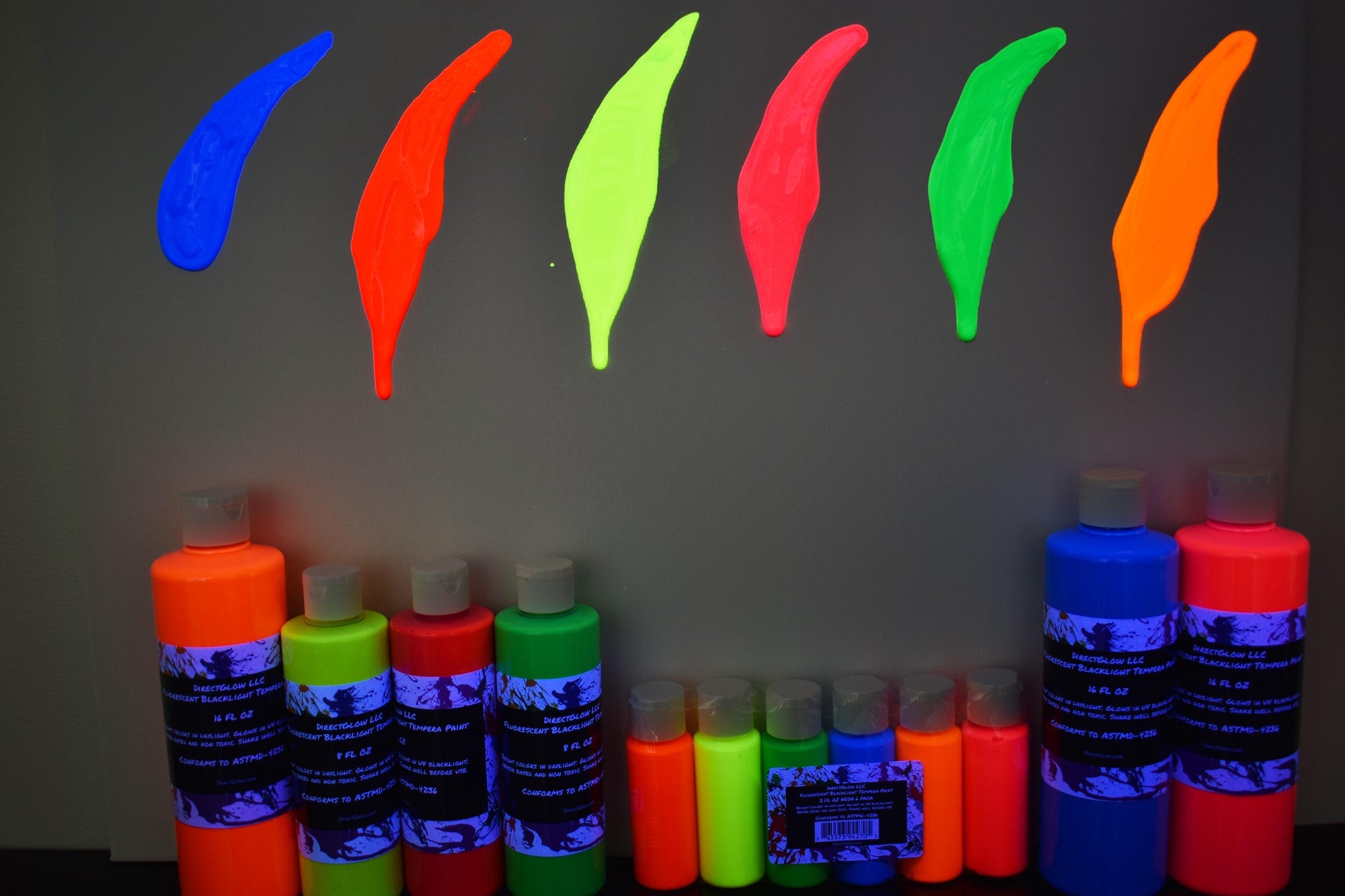 Glow in the Dark Paint UV Black Light Paint Day visible FREE BLACKLIGHT  TORCH