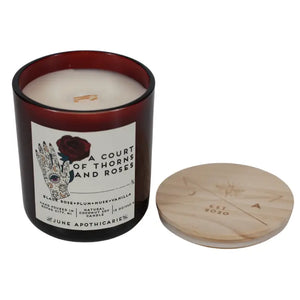 A Court of Thorns and Roses 12 oz Glass Wooden Wick Candle - June Apothicaire