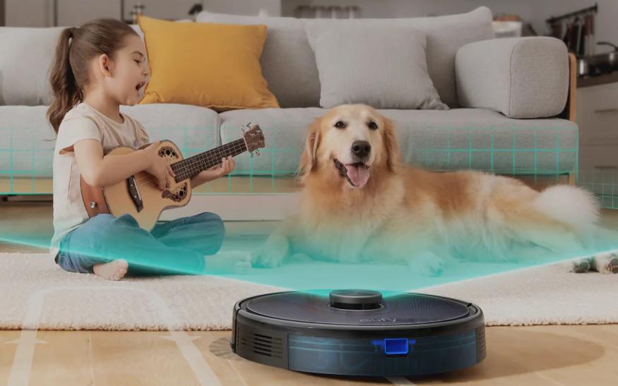 eufy robot vacuum and mop on floor and scanning
