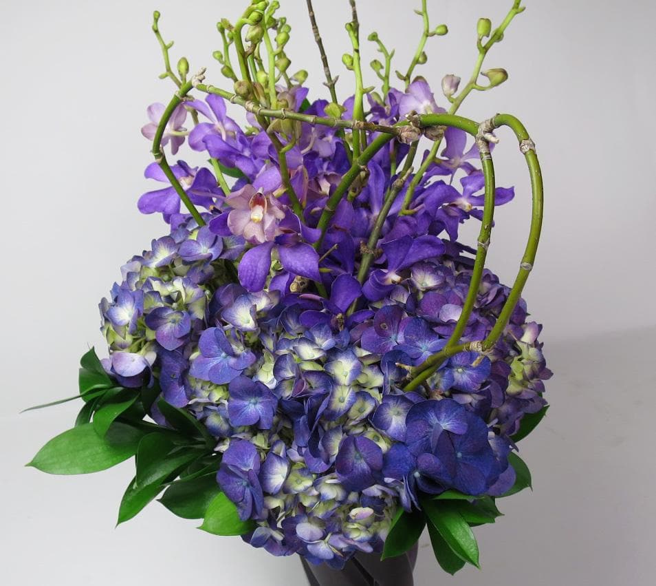 Purple Hydrangea and Purple Mokara Orchids