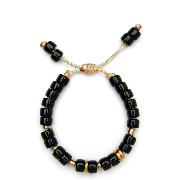 Obsidian Beaded Bracelet with 14K Yellow Gold Pony Beads