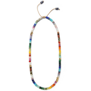 Rainbow Gemstone Beaded Necklace with 14K Yellow Gold Pony Beads