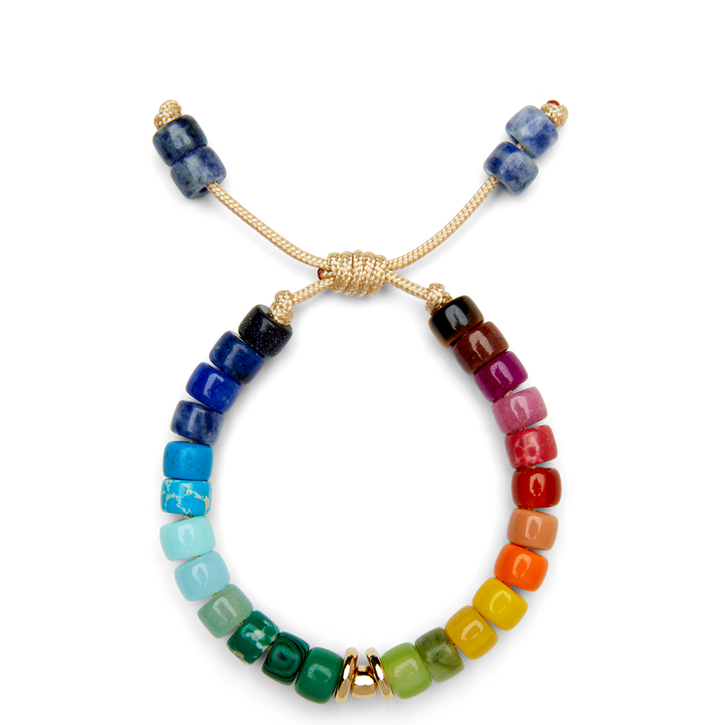 Rainbow Beaded Bracelet with 14K Yellow Gold Pony Beads