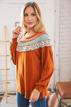 Load image into Gallery viewer, Rust Plaid &amp; Leopard Color Block Tone Hacci Pullover
