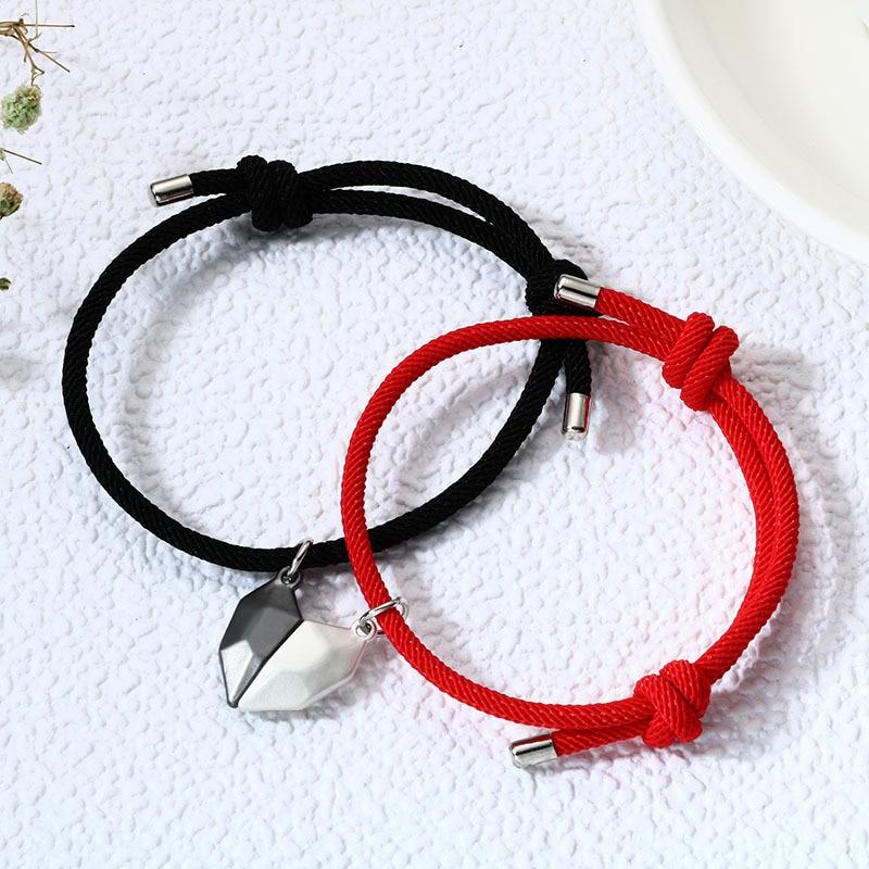 Magnetic Love Bracelets for Couples with initials | OurCoordinates Red / Green