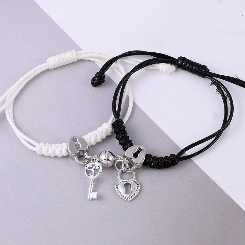 Personalised Two Chains Couples Bracelets with Magnetic Heart