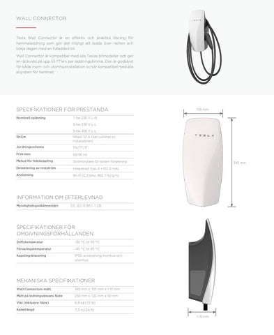 Tesla Wall Connector Gen 3 - Teknisk information