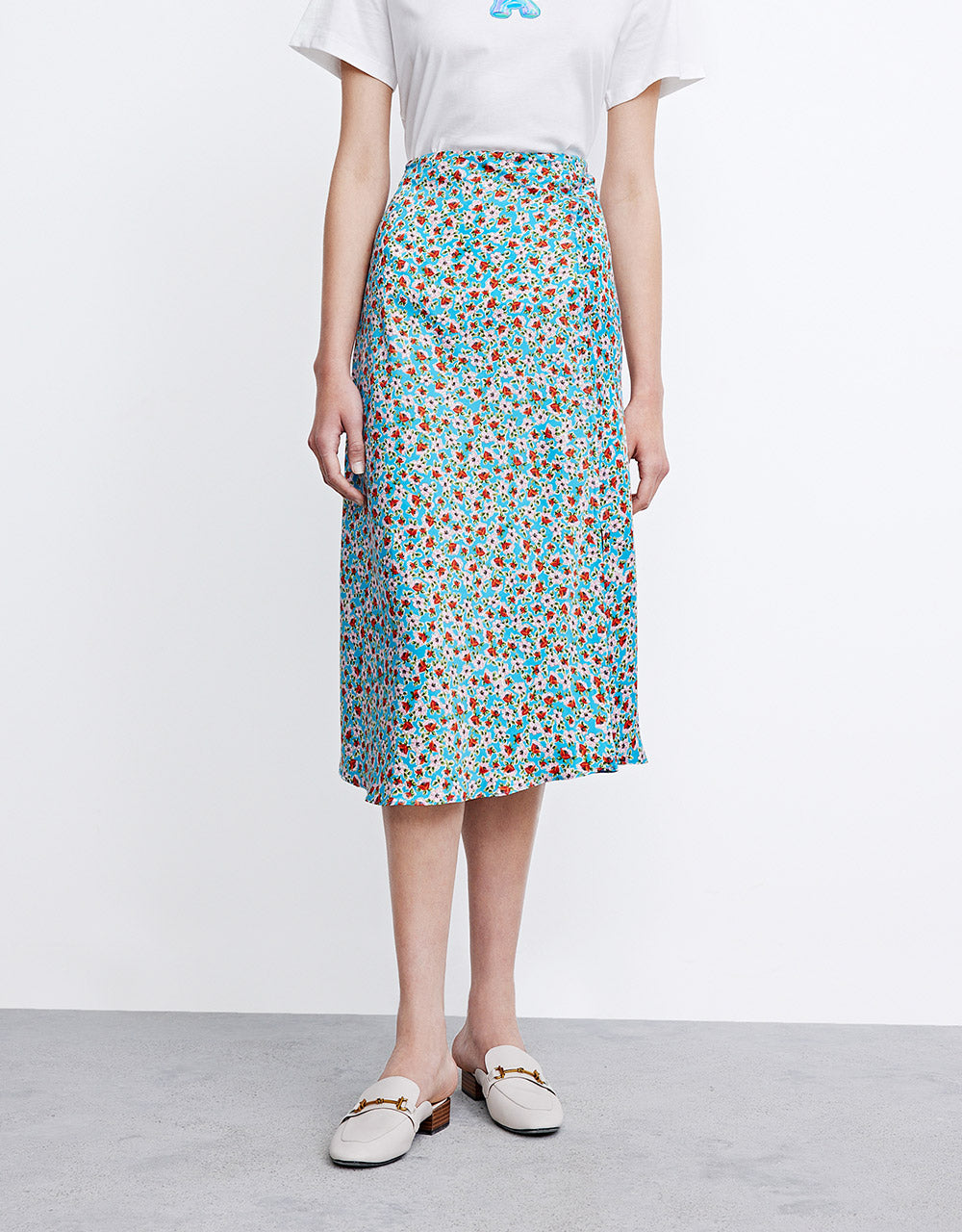 Floral Print Split Hem Midi Skirt