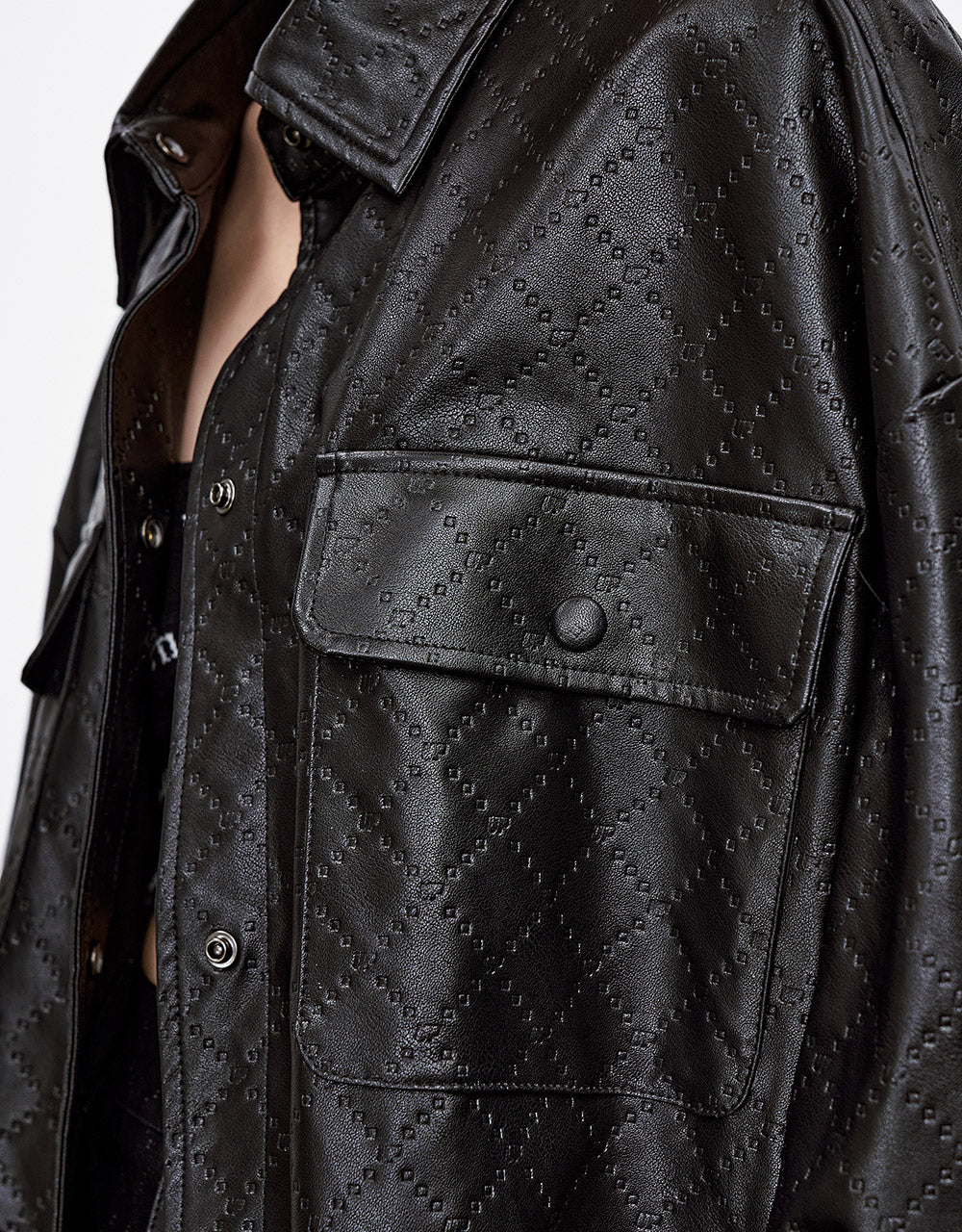 Textured Vegan Leather Flap Pocket Jacket