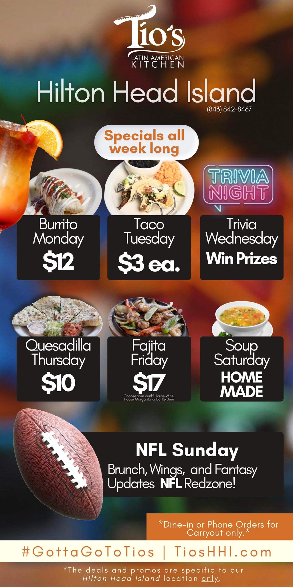 Daily Food Specials at Tio's Latin American Kitchen in Bluffton, South Carolina