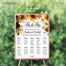 Load image into Gallery viewer, Sunflower Wedding Sign Printed, Burgandy and Sunflowers Welcome Sign Personalized, Rustic Sunflowers Welcome Sign
