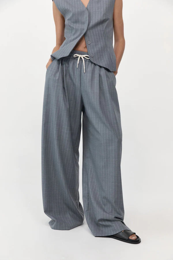 Image of Drawstring Relaxed Pants, Chalk Stripe