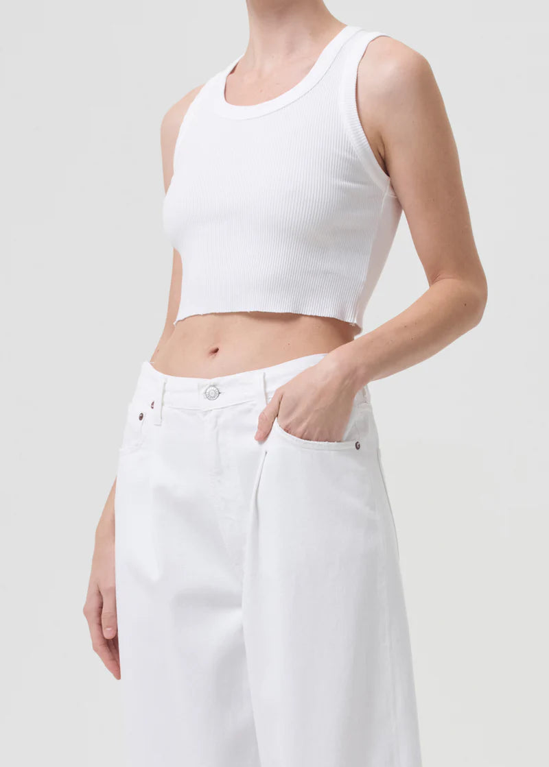 Cropped Poppy Tank, White